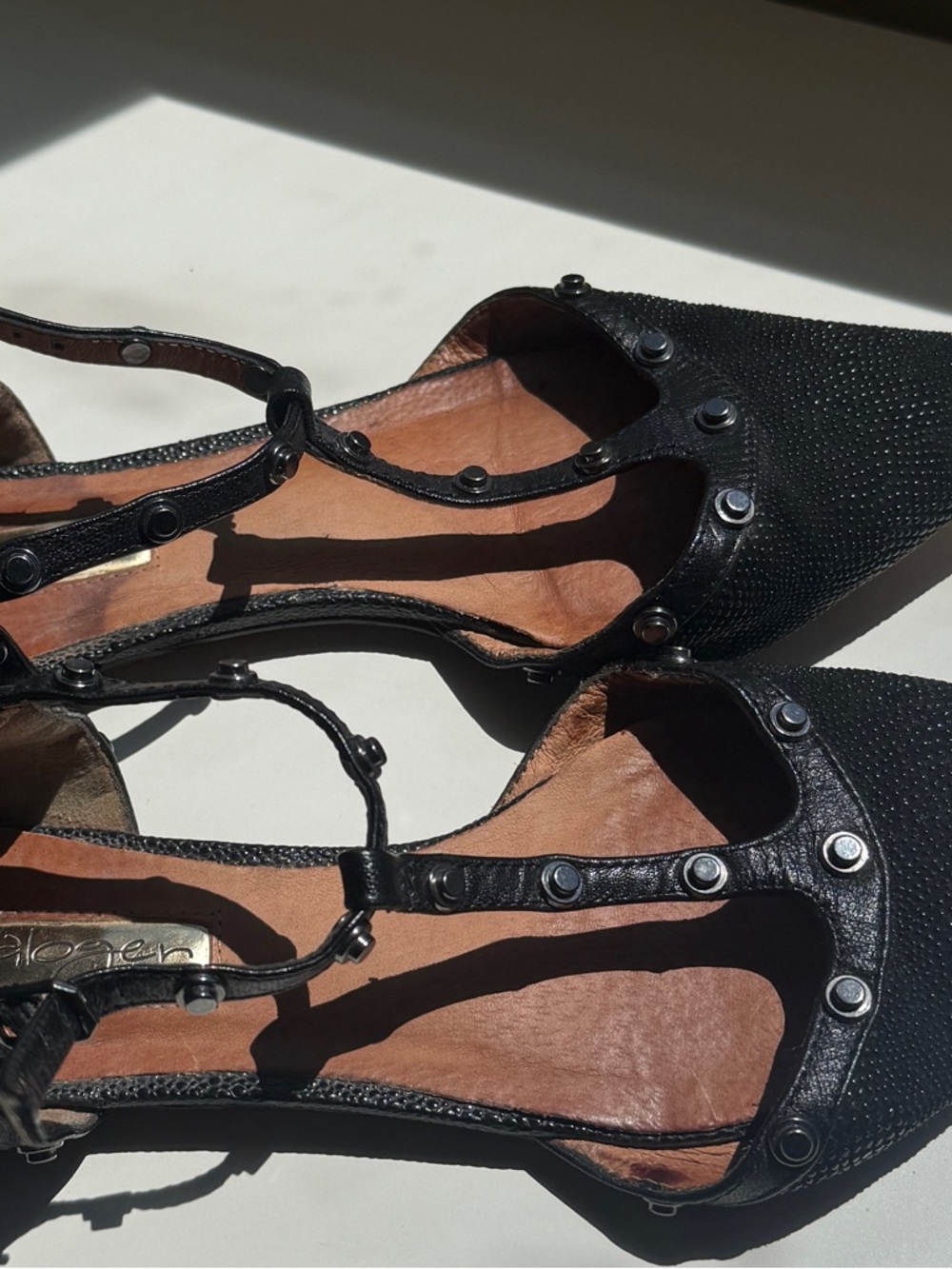 Halogen Black Studded T-Strap Flats